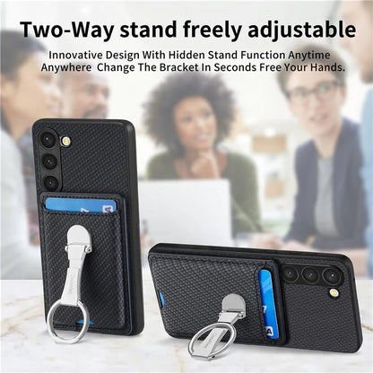 C1-9 for Samsung Galaxy S23 Case Card Holder Carbon Fiber Texture Leather+TPU+PC Phone Cover