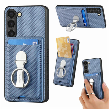 C1-9 for Samsung Galaxy S23 Case Card Holder Carbon Fiber Texture Leather+TPU+PC Phone Cover