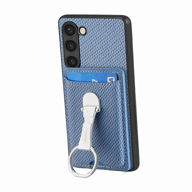 C1-9 for Samsung Galaxy S23 Case Card Holder Carbon Fiber Texture Leather+TPU+PC Phone Cover