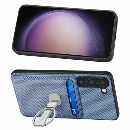 C1-9 for Samsung Galaxy S23 Case Card Holder Carbon Fiber Texture Leather+TPU+PC Phone Cover