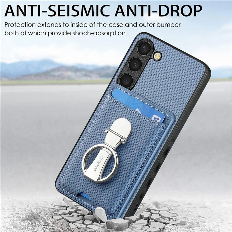 C1-9 for Samsung Galaxy S23 Case Card Holder Carbon Fiber Texture Leather+TPU+PC Phone Cover