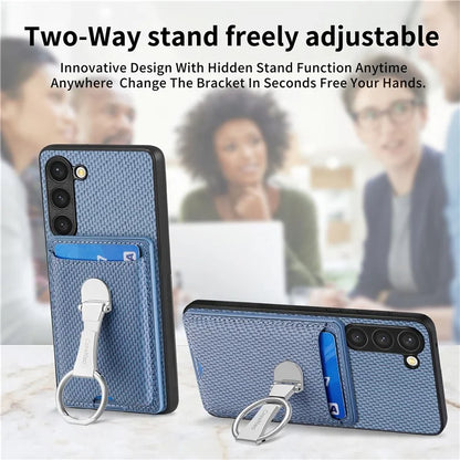 C1-9 for Samsung Galaxy S23 Case Card Holder Carbon Fiber Texture Leather+TPU+PC Phone Cover