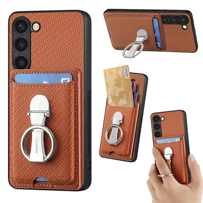C1-9 for Samsung Galaxy S23 Case Card Holder Carbon Fiber Texture Leather+TPU+PC Phone Cover