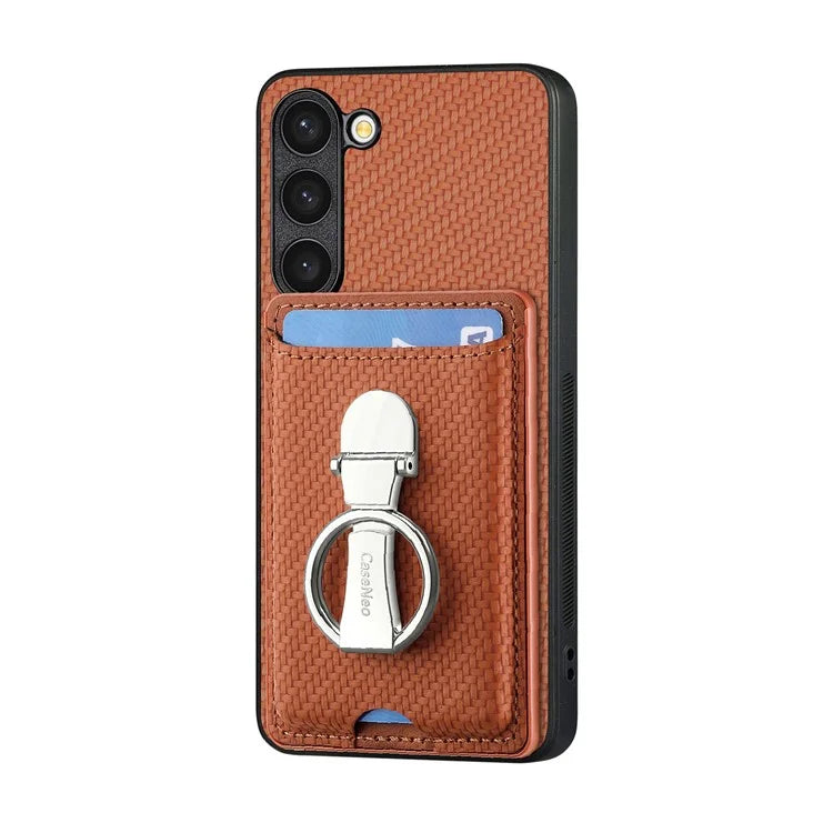 C1-9 for Samsung Galaxy S23 Case Card Holder Carbon Fiber Texture Leather+TPU+PC Phone Cover