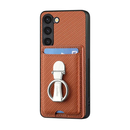C1-9 for Samsung Galaxy S23 Case Card Holder Carbon Fiber Texture Leather+TPU+PC Phone Cover