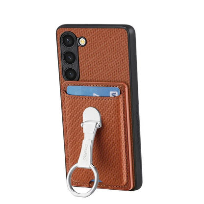 C1-9 for Samsung Galaxy S23 Case Card Holder Carbon Fiber Texture Leather+TPU+PC Phone Cover