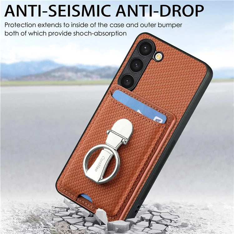 C1-9 for Samsung Galaxy S23 Case Card Holder Carbon Fiber Texture Leather+TPU+PC Phone Cover