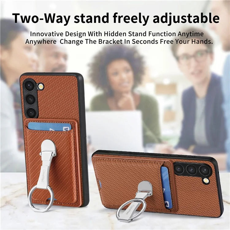C1-9 for Samsung Galaxy S23 Case Card Holder Carbon Fiber Texture Leather+TPU+PC Phone Cover