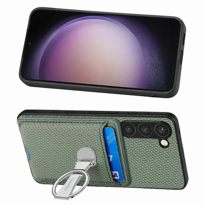 C1-9 for Samsung Galaxy S23 Case Card Holder Carbon Fiber Texture Leather+TPU+PC Phone Cover