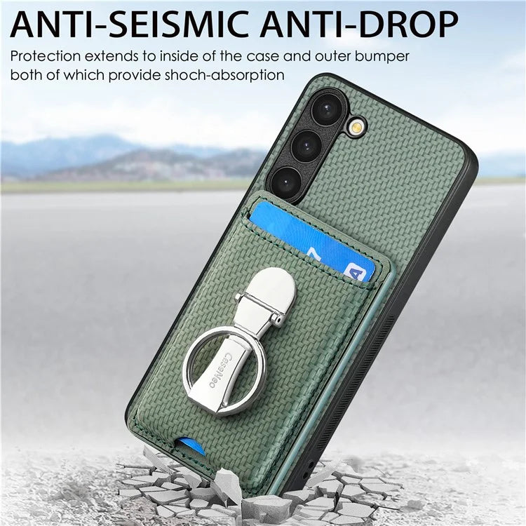 C1-9 for Samsung Galaxy S23 Case Card Holder Carbon Fiber Texture Leather+TPU+PC Phone Cover