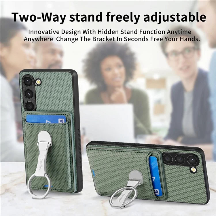 C1-9 for Samsung Galaxy S23 Case Card Holder Carbon Fiber Texture Leather+TPU+PC Phone Cover