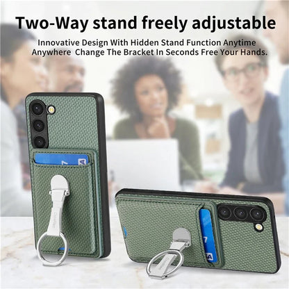 C1-9 for Samsung Galaxy S23 Case Card Holder Carbon Fiber Texture Leather+TPU+PC Phone Cover