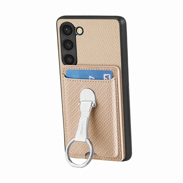 C1-9 for Samsung Galaxy S23 Case Card Holder Carbon Fiber Texture Leather+TPU+PC Phone Cover