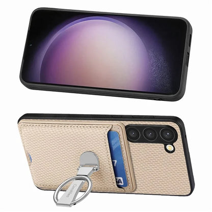 C1-9 for Samsung Galaxy S23 Case Card Holder Carbon Fiber Texture Leather+TPU+PC Phone Cover