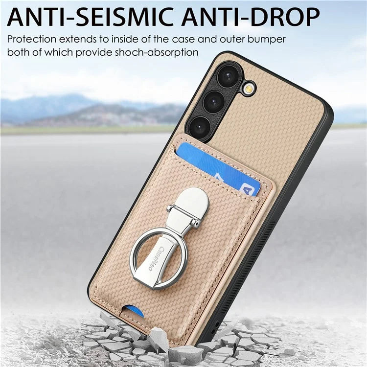 C1-9 for Samsung Galaxy S23 Case Card Holder Carbon Fiber Texture Leather+TPU+PC Phone Cover