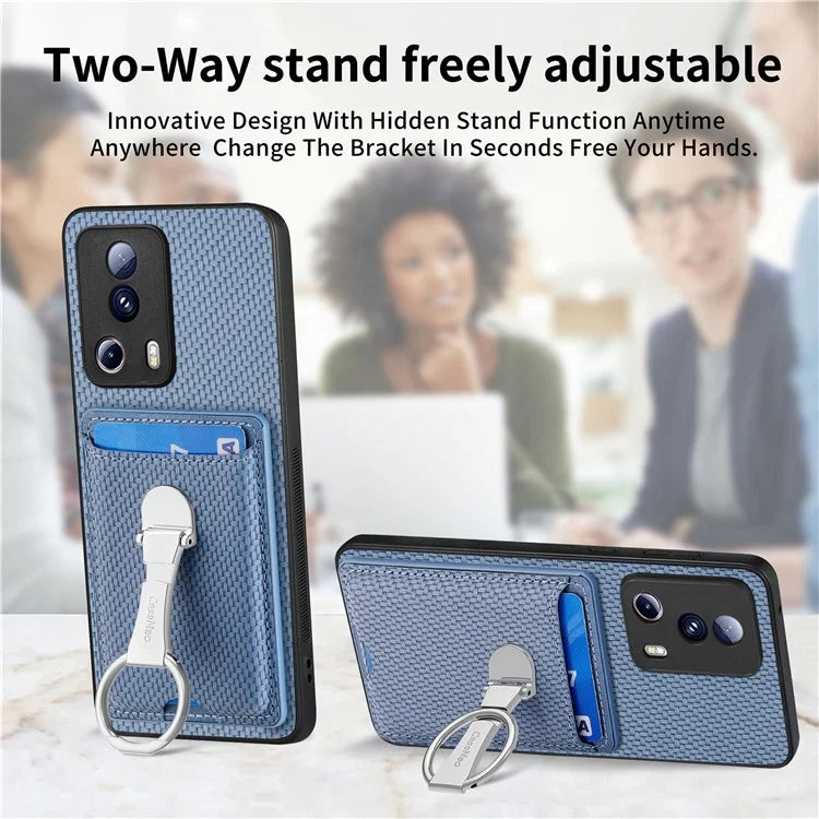 C1-9 For Xiaomi 13 Lite / Civi 2 5G Case  PU+TPU+PC Kickstand Phone Cover Carbon Fiber Texture