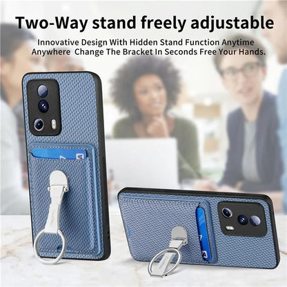 C1-9 For Xiaomi 13 Lite / Civi 2 5G Case  PU+TPU+PC Kickstand Phone Cover Carbon Fiber Texture