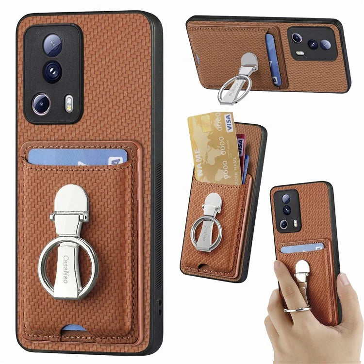 C1-9 For Xiaomi 13 Lite / Civi 2 5G Case  PU+TPU+PC Kickstand Phone Cover Carbon Fiber Texture