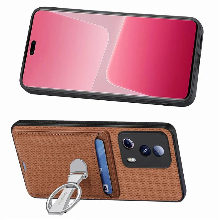 C1-9 For Xiaomi 13 Lite / Civi 2 5G Case  PU+TPU+PC Kickstand Phone Cover Carbon Fiber Texture