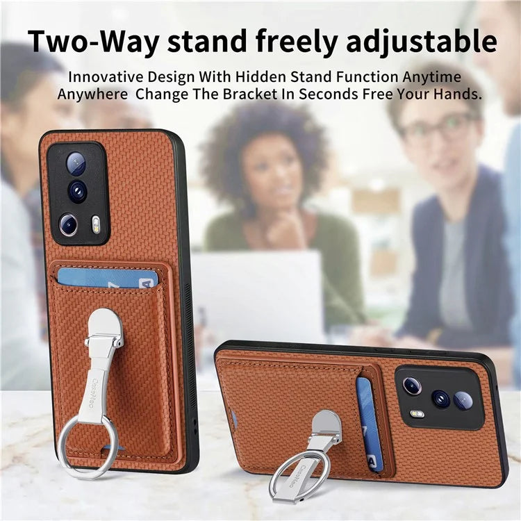 C1-9 For Xiaomi 13 Lite / Civi 2 5G Case  PU+TPU+PC Kickstand Phone Cover Carbon Fiber Texture
