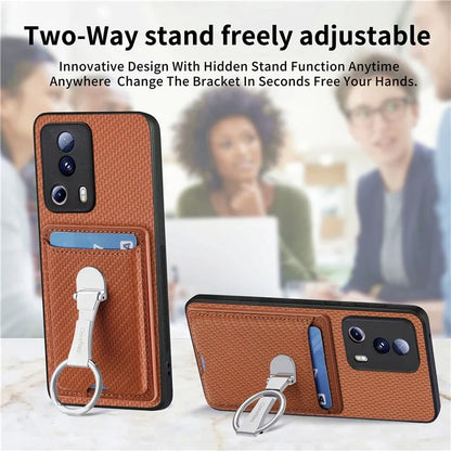 C1-9 For Xiaomi 13 Lite / Civi 2 5G Case  PU+TPU+PC Kickstand Phone Cover Carbon Fiber Texture