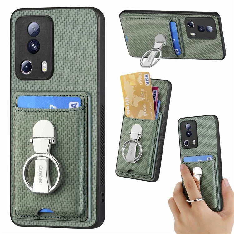 C1-9 For Xiaomi 13 Lite / Civi 2 5G Case  PU+TPU+PC Kickstand Phone Cover Carbon Fiber Texture