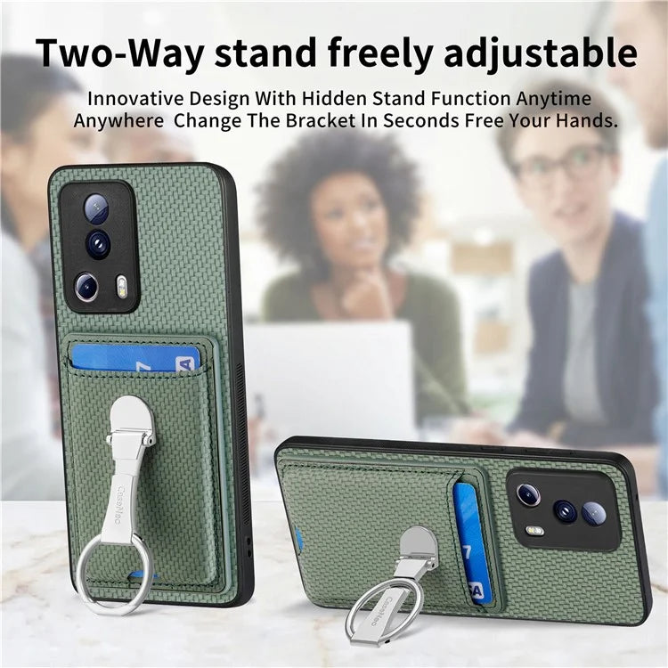 C1-9 For Xiaomi 13 Lite / Civi 2 5G Case  PU+TPU+PC Kickstand Phone Cover Carbon Fiber Texture