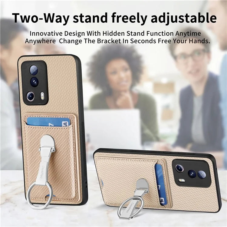 C1-9 For Xiaomi 13 Lite / Civi 2 5G Case  PU+TPU+PC Kickstand Phone Cover Carbon Fiber Texture