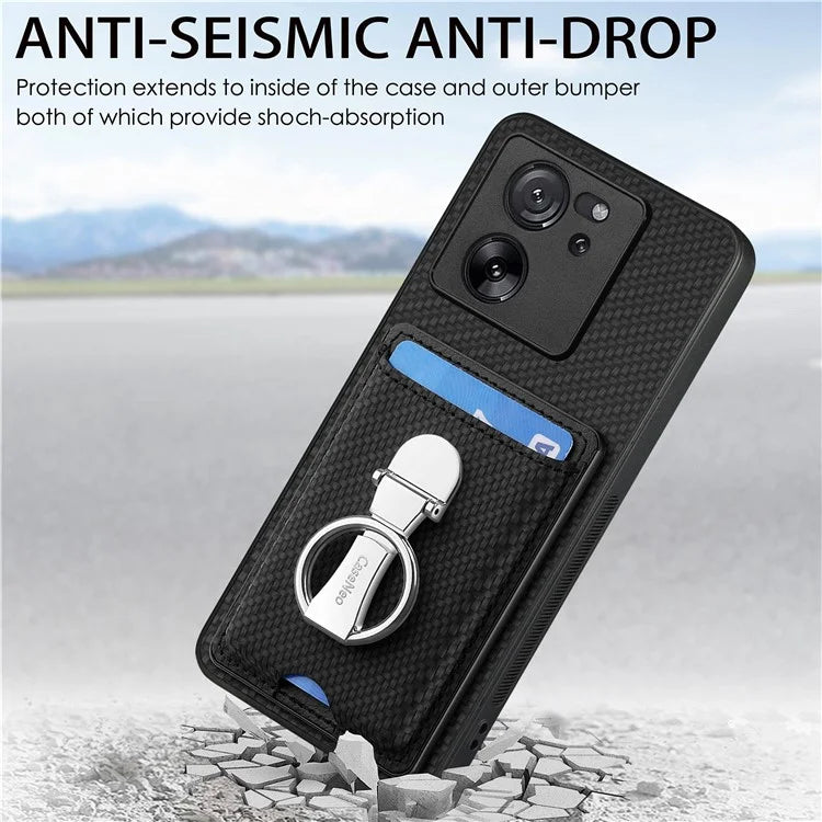 C1-9 for Xiaomi 13T / 13T Pro / Redmi K60 Ultra Case Carbon Fiber Texture Card Slots Phone Cover