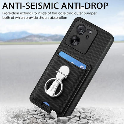 C1-9 for Xiaomi 13T / 13T Pro / Redmi K60 Ultra Case Carbon Fiber Texture Card Slots Phone Cover