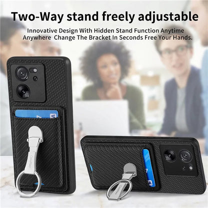 C1-9 for Xiaomi 13T / 13T Pro / Redmi K60 Ultra Case Carbon Fiber Texture Card Slots Phone Cover