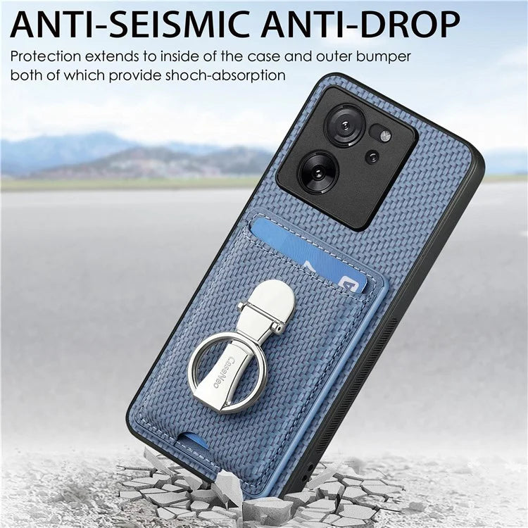 C1-9 for Xiaomi 13T / 13T Pro / Redmi K60 Ultra Case Carbon Fiber Texture Card Slots Phone Cover