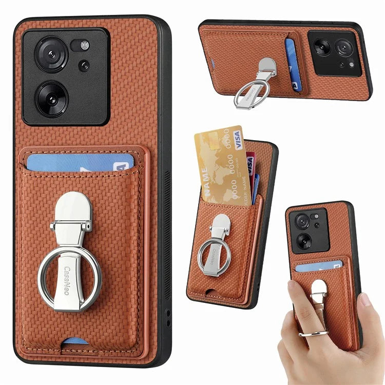 C1-9 for Xiaomi 13T / 13T Pro / Redmi K60 Ultra Case Carbon Fiber Texture Card Slots Phone Cover