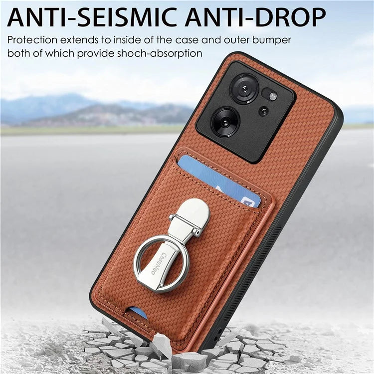 C1-9 for Xiaomi 13T / 13T Pro / Redmi K60 Ultra Case Carbon Fiber Texture Card Slots Phone Cover