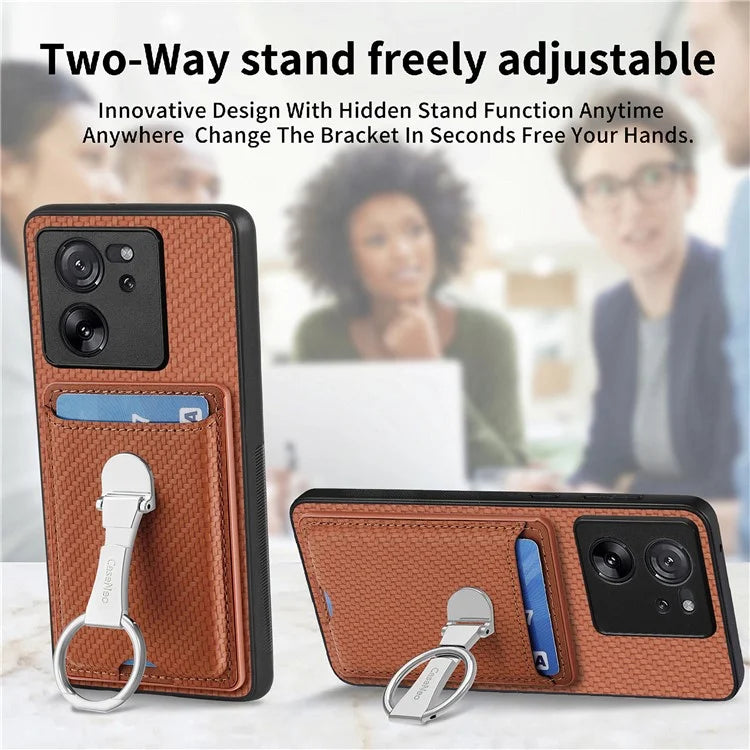 C1-9 for Xiaomi 13T / 13T Pro / Redmi K60 Ultra Case Carbon Fiber Texture Card Slots Phone Cover