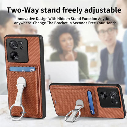 C1-9 for Xiaomi 13T / 13T Pro / Redmi K60 Ultra Case Carbon Fiber Texture Card Slots Phone Cover