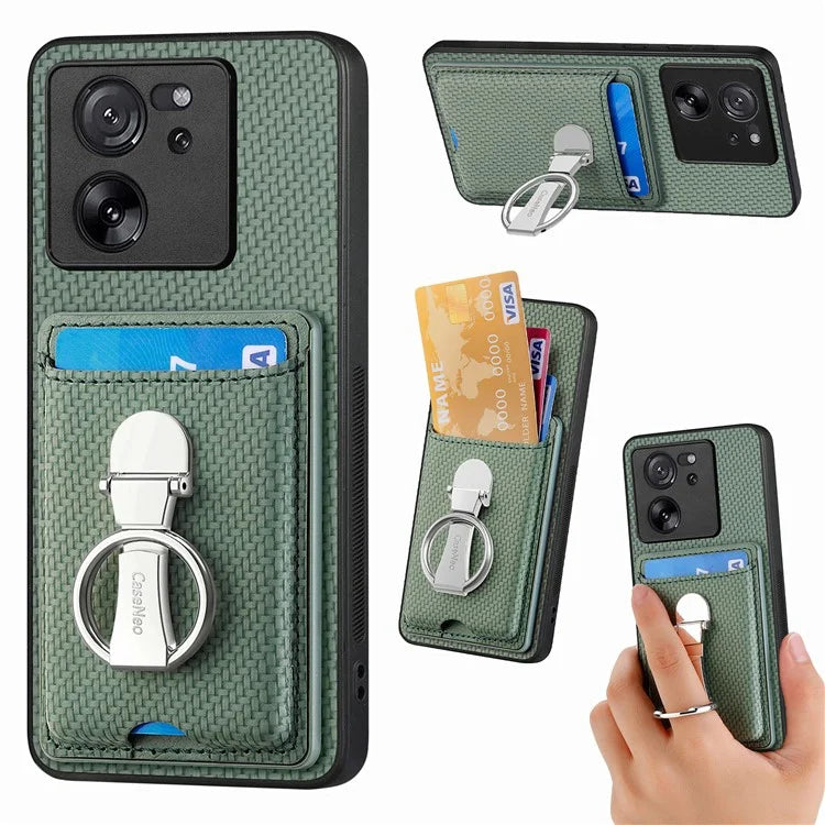 C1-9 for Xiaomi 13T / 13T Pro / Redmi K60 Ultra Case Carbon Fiber Texture Card Slots Phone Cover