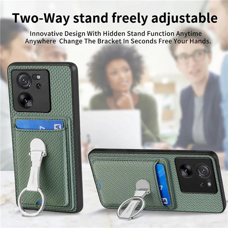 C1-9 for Xiaomi 13T / 13T Pro / Redmi K60 Ultra Case Carbon Fiber Texture Card Slots Phone Cover