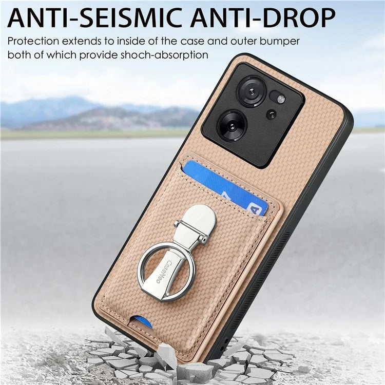 C1-9 for Xiaomi 13T / 13T Pro / Redmi K60 Ultra Case Carbon Fiber Texture Card Slots Phone Cover