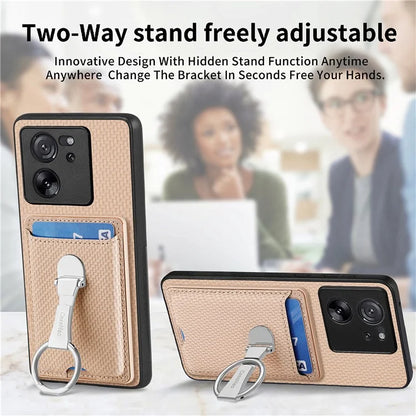 C1-9 for Xiaomi 13T / 13T Pro / Redmi K60 Ultra Case Carbon Fiber Texture Card Slots Phone Cover