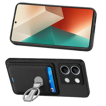 C1-9 For Xiaomi Redmi Note 13 5G Kickstand Case Carbon Fiber Texture PU+TPU+PC Phone Cover