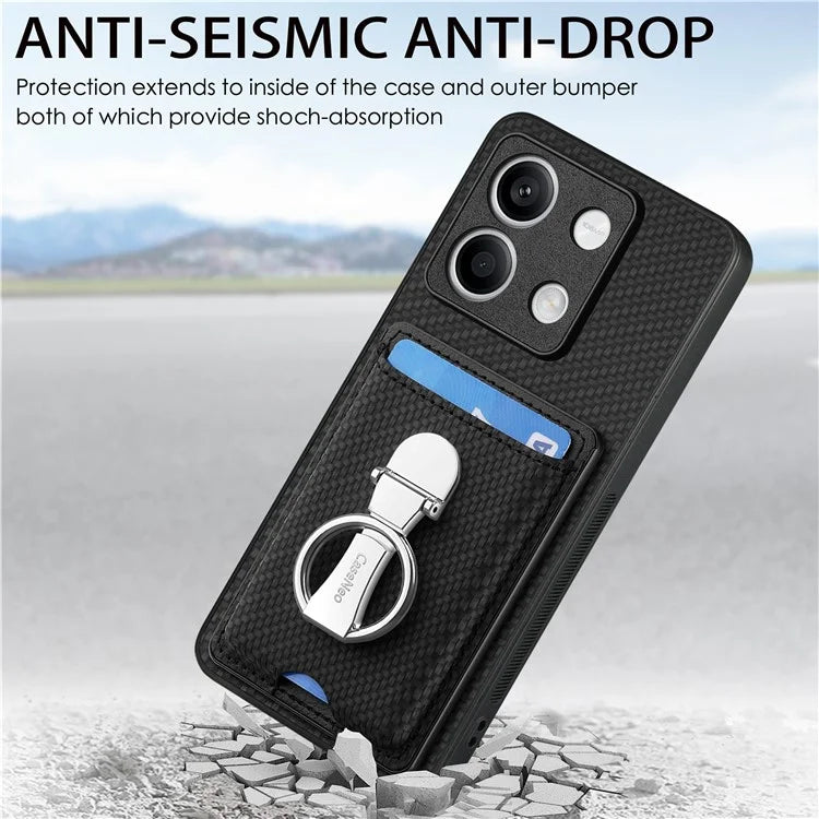 C1-9 For Xiaomi Redmi Note 13 5G Kickstand Case Carbon Fiber Texture PU+TPU+PC Phone Cover