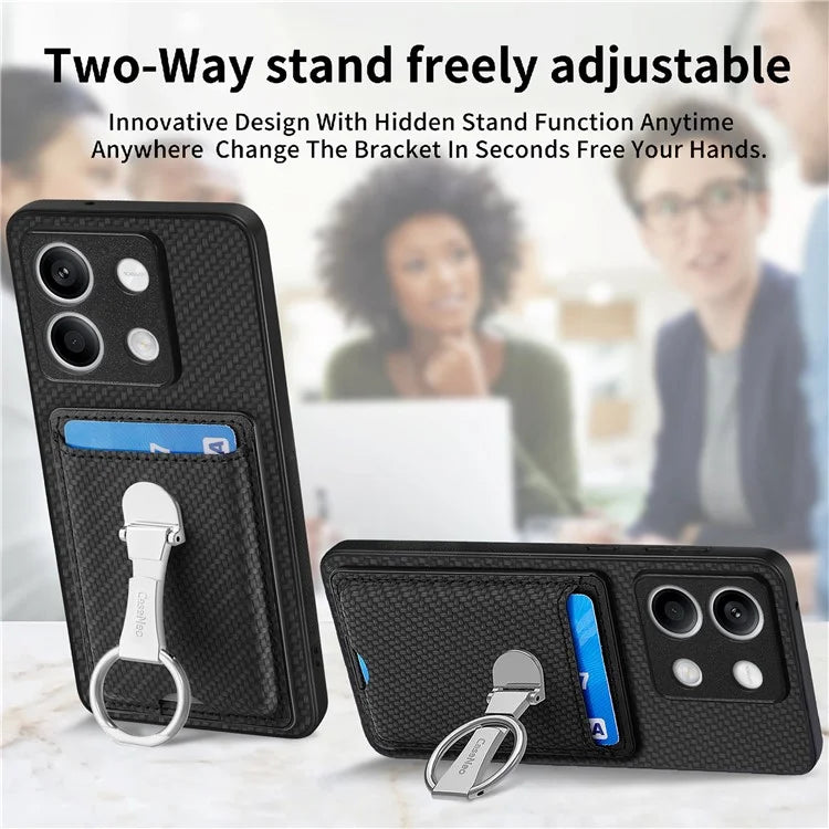 C1-9 For Xiaomi Redmi Note 13 5G Kickstand Case Carbon Fiber Texture PU+TPU+PC Phone Cover