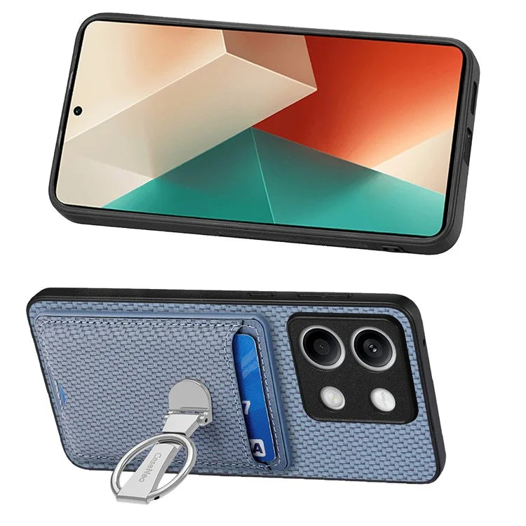 C1-9 For Xiaomi Redmi Note 13 5G Kickstand Case Carbon Fiber Texture PU+TPU+PC Phone Cover