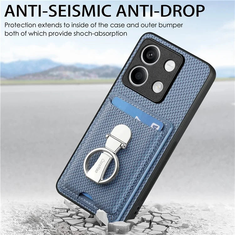 C1-9 For Xiaomi Redmi Note 13 5G Kickstand Case Carbon Fiber Texture PU+TPU+PC Phone Cover