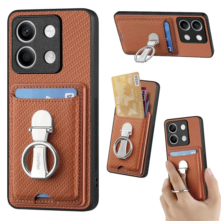 C1-9 For Xiaomi Redmi Note 13 5G Kickstand Case Carbon Fiber Texture PU+TPU+PC Phone Cover