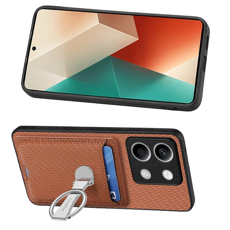 C1-9 For Xiaomi Redmi Note 13 5G Kickstand Case Carbon Fiber Texture PU+TPU+PC Phone Cover