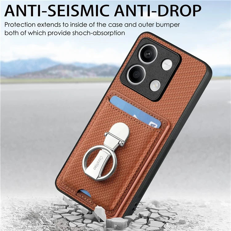 C1-9 For Xiaomi Redmi Note 13 5G Kickstand Case Carbon Fiber Texture PU+TPU+PC Phone Cover
