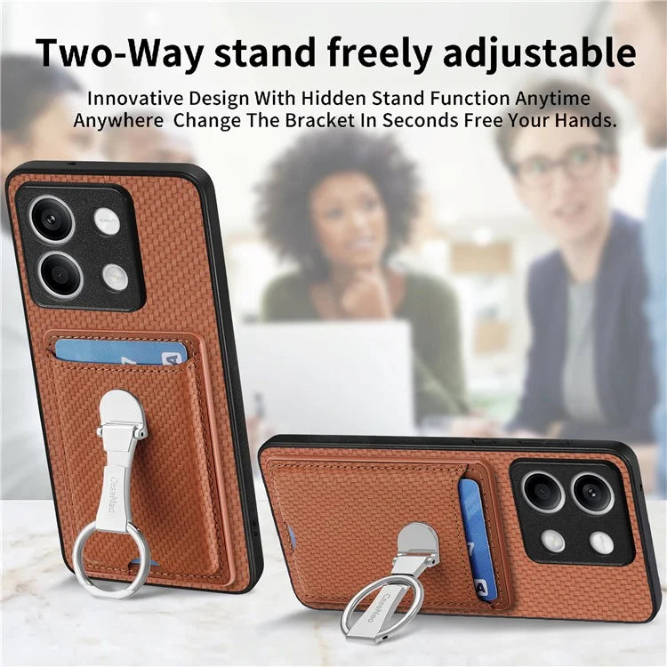 C1-9 For Xiaomi Redmi Note 13 5G Kickstand Case Carbon Fiber Texture PU+TPU+PC Phone Cover