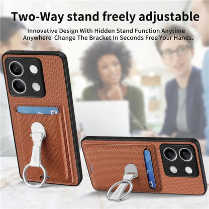 C1-9 For Xiaomi Redmi Note 13 5G Kickstand Case Carbon Fiber Texture PU+TPU+PC Phone Cover